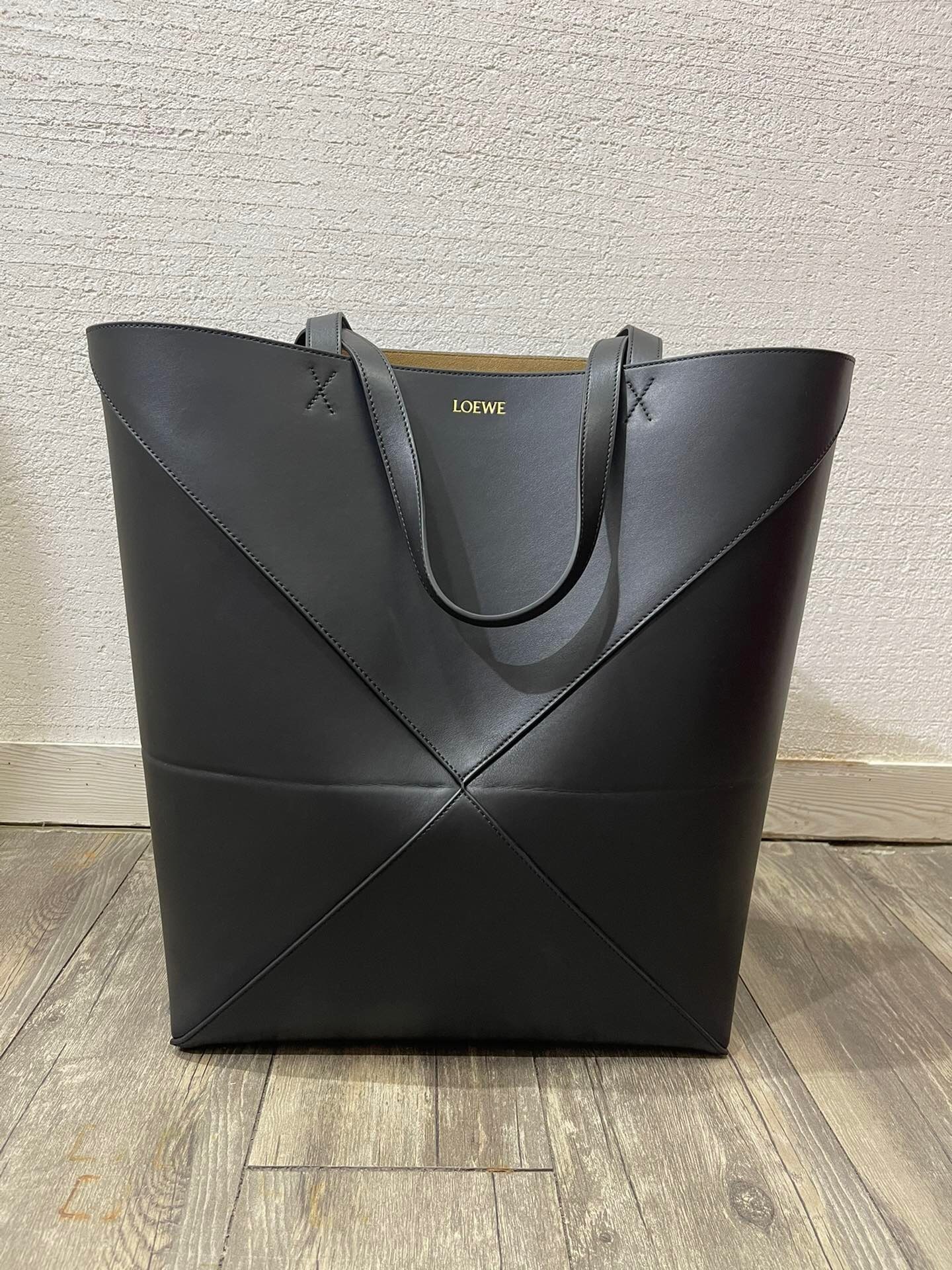Loewe Puzzle Fold convertible large leather tote in black