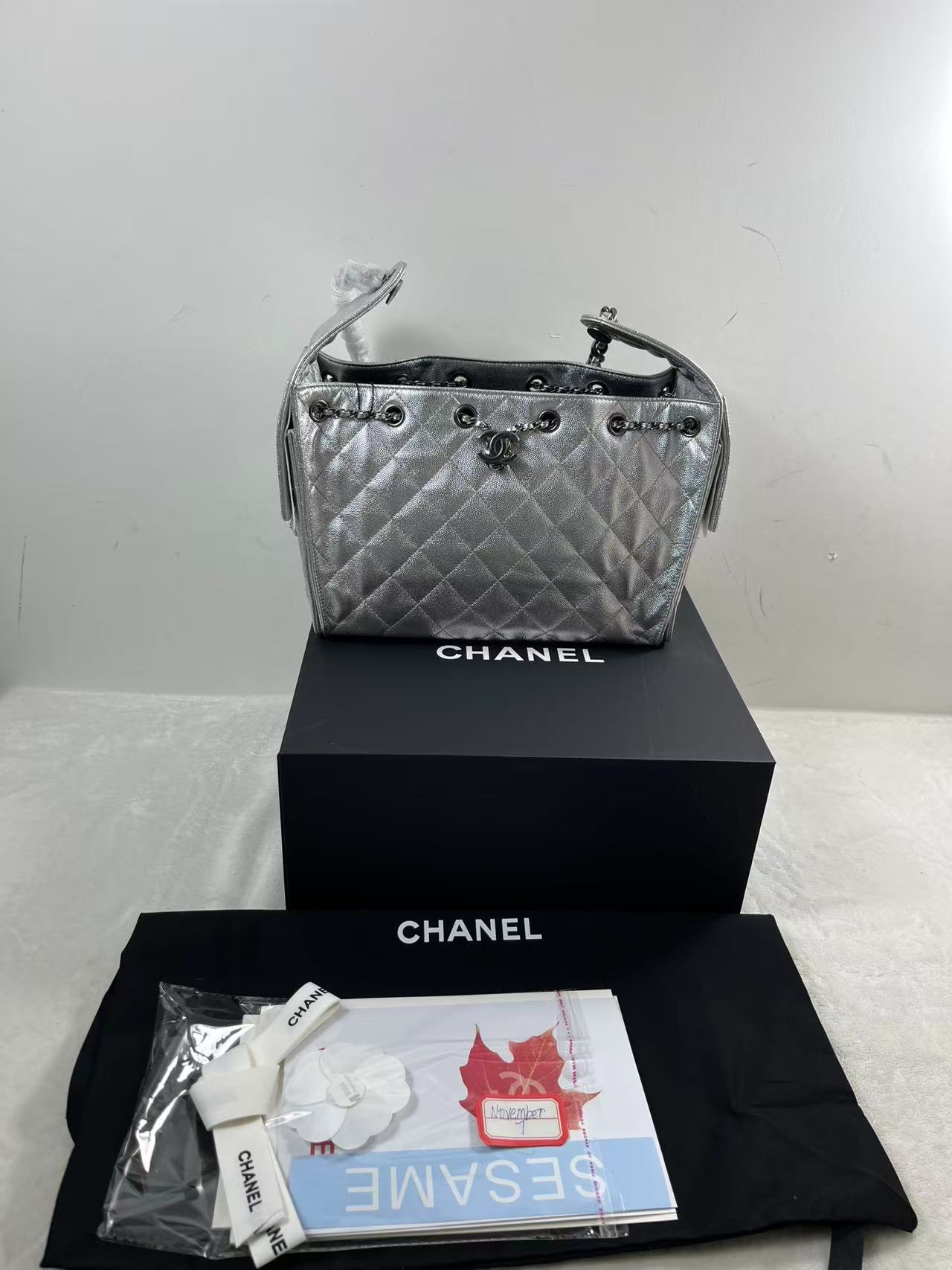 Chanel 25 Hobo Bag in suede drawstring closure CC logo sliver with Gold Hardware