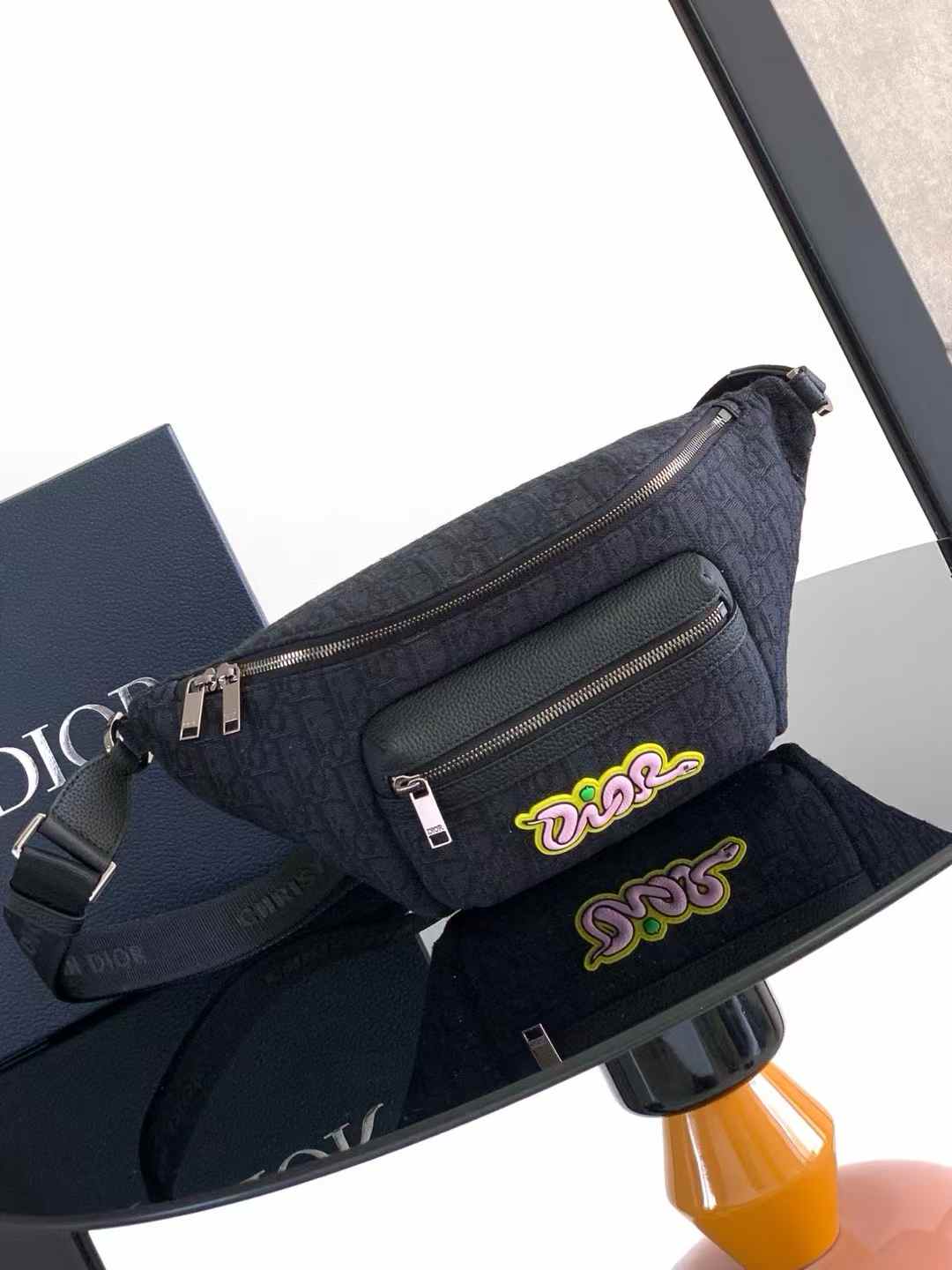 Dior x KAWS Rider 2.0 Belt Bag in black Dior Oblique jacquard and black grained calfskin