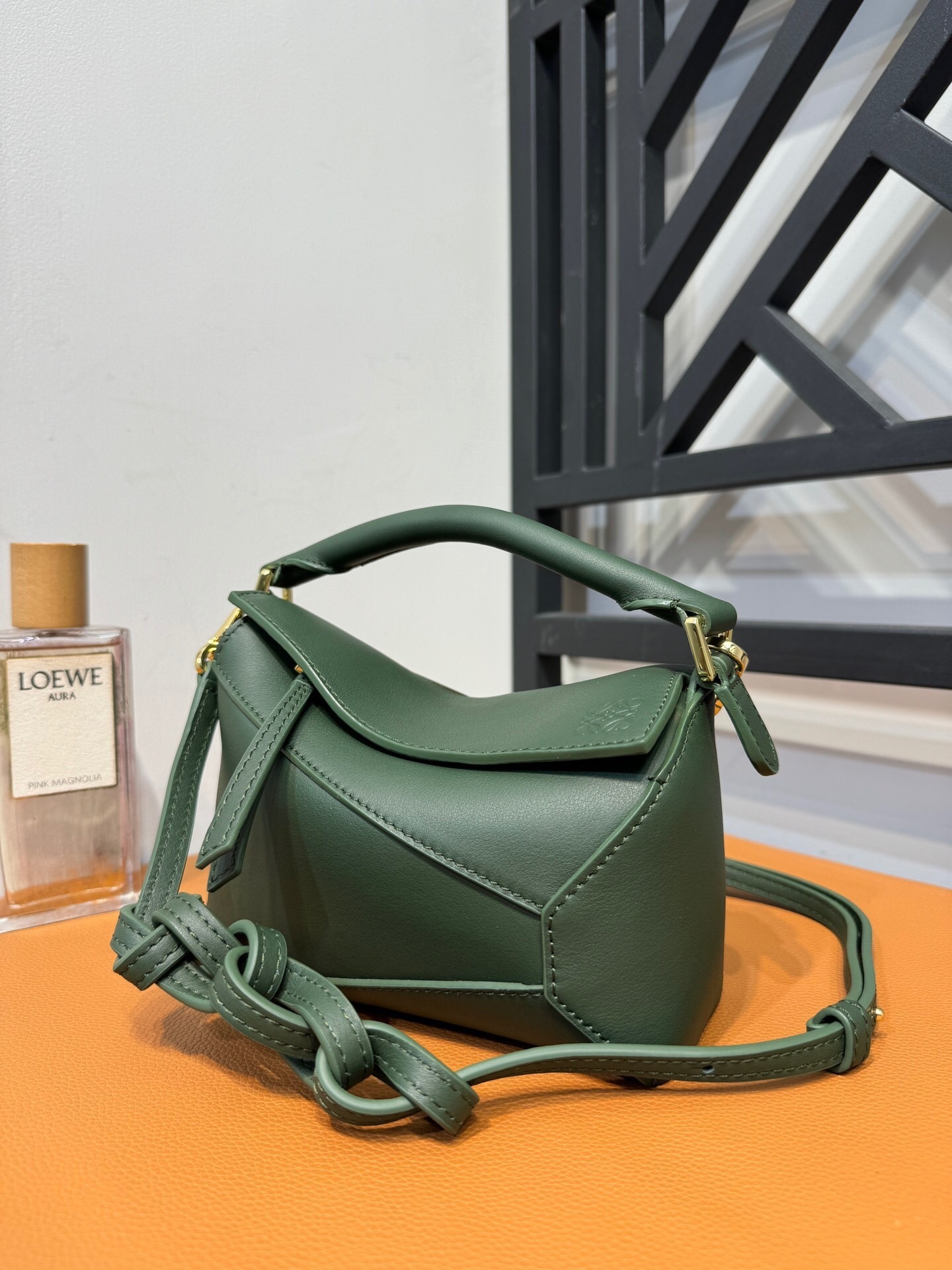Loewe Mini Puzzle Edge bag in dark khaki green classic calfskin