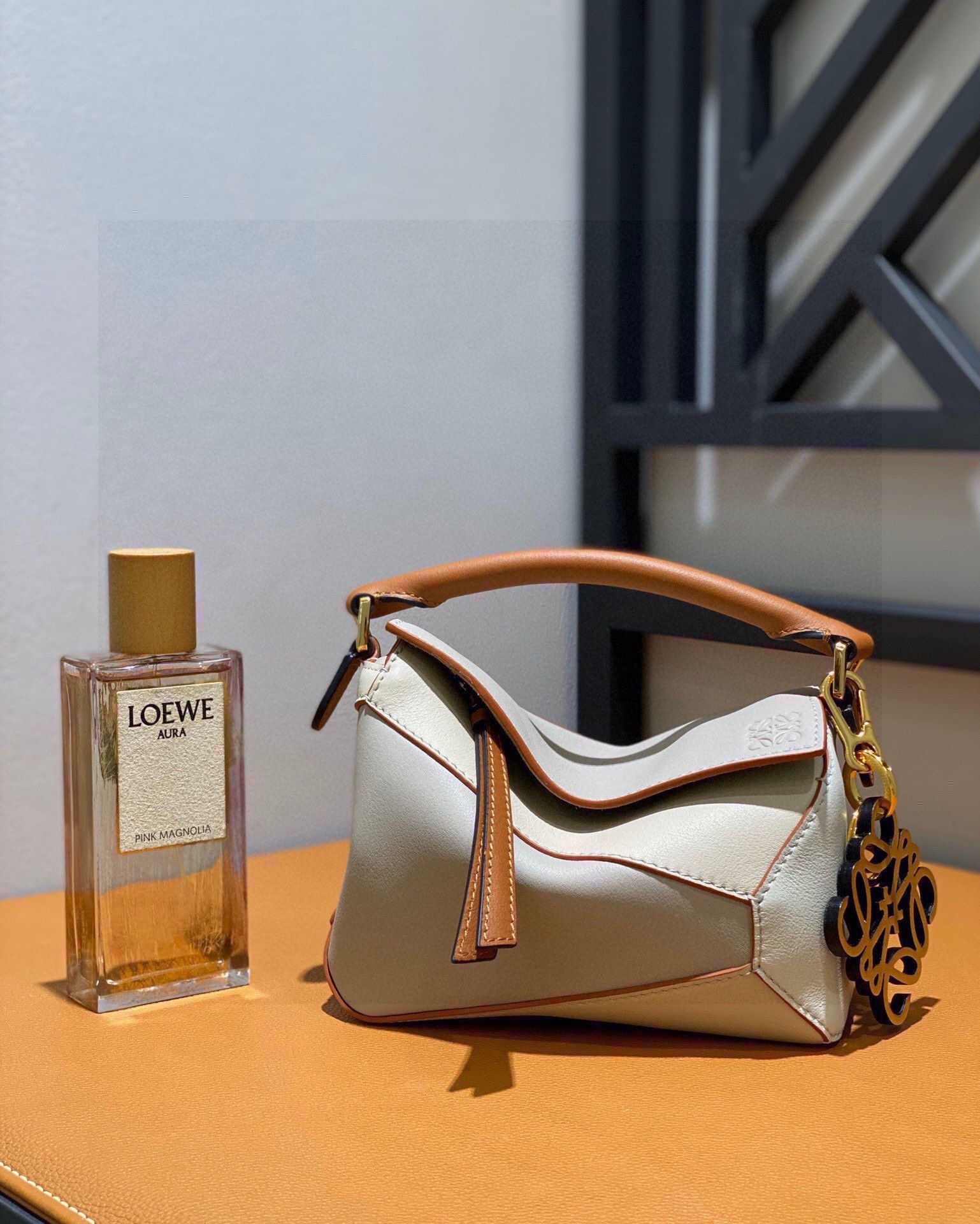 Loewe Puzzle bag in soft grained calfskin with strap and a gold-tone Anagram charm
