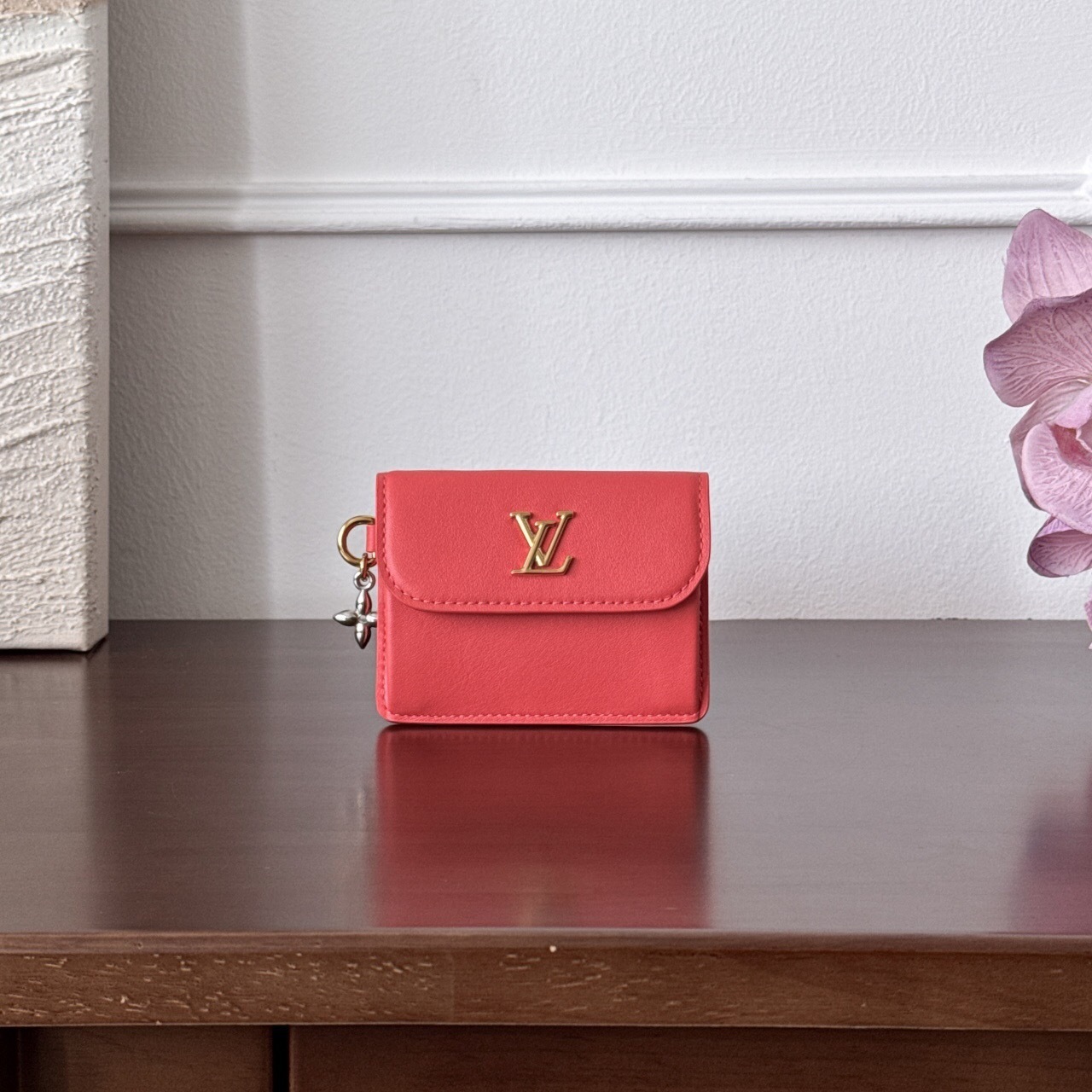 LV Tiny Recto Verso Card Holder LV Bloom in cotton-candy pink calfskin leather