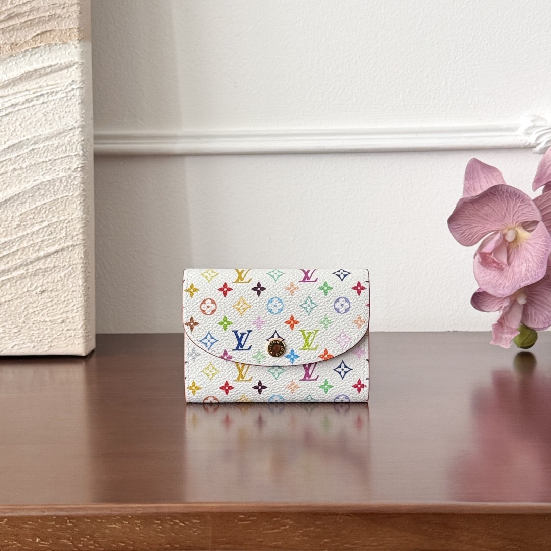 LV x Takashi Murakami Rosalie Coin Purse in white multicolored monogram canvas