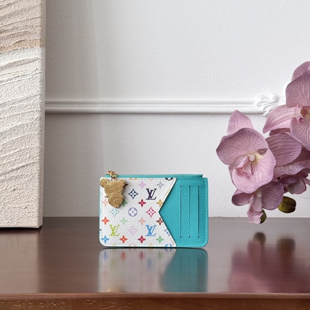 LV x Takashi Murakami Romy card holder in the Kabira blue color