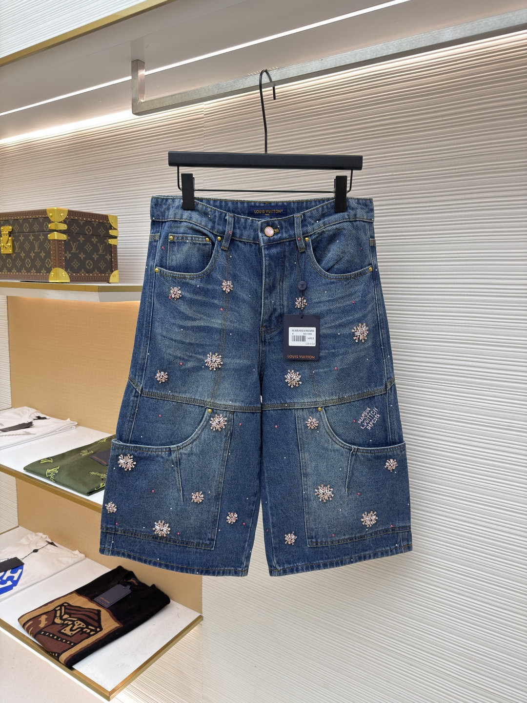 LV Embroidered Denim Workwear Shorts