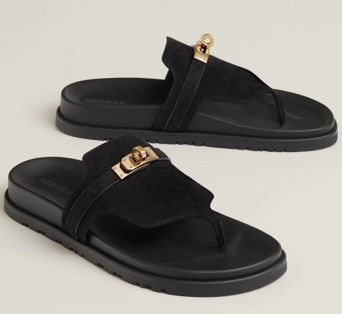 Hermès Empire sandals all color suede with a Kelly buckle