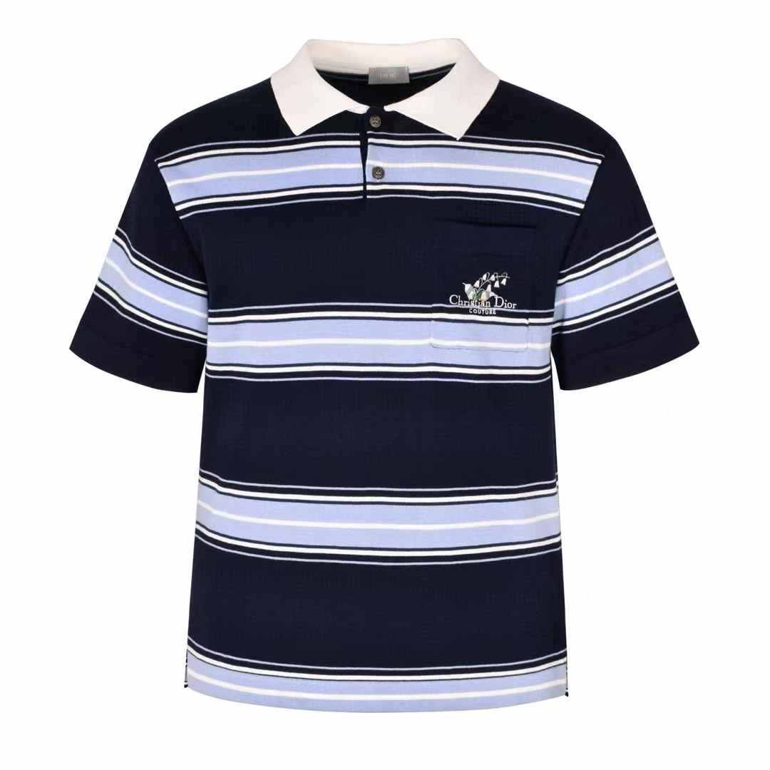 Dior Couture Lily of the Valley polo shirt in a blue cotton and cashmere jersey