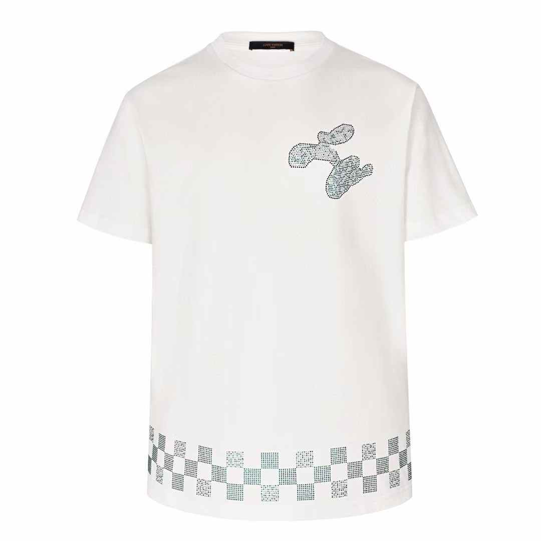 LV Embellished Short-Sleeved Crewneck T-Shirt milky white organic cotton