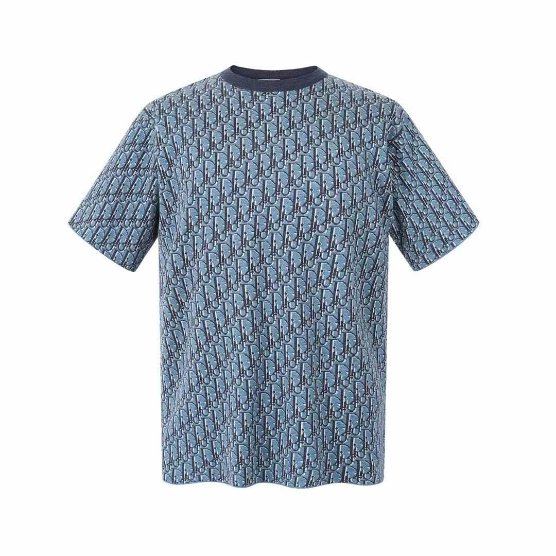 Dior Oblique Relaxed-Fit T-Shirt in blue terry cotton jacquard