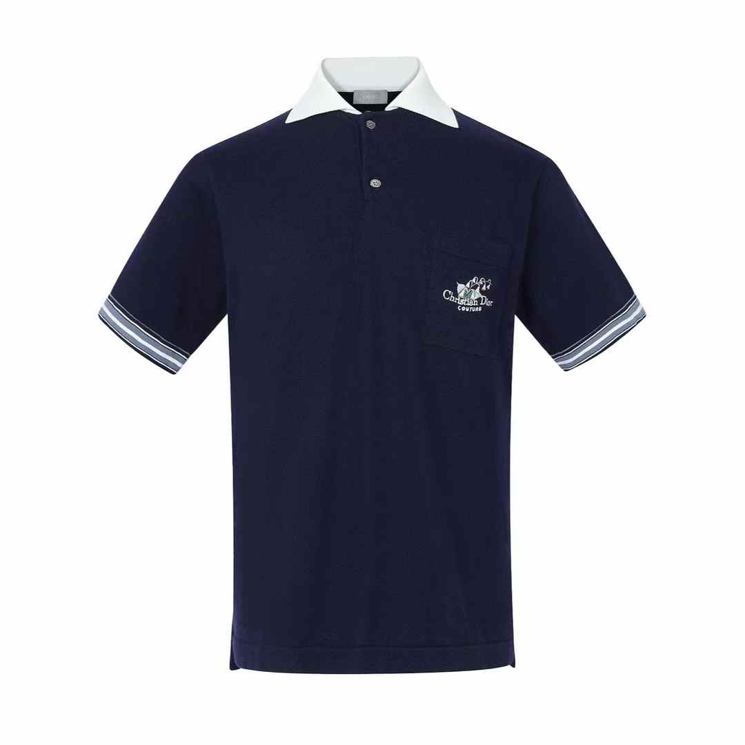 Dior Couture Lily of the Valley polo shirt in blue cotton jersey