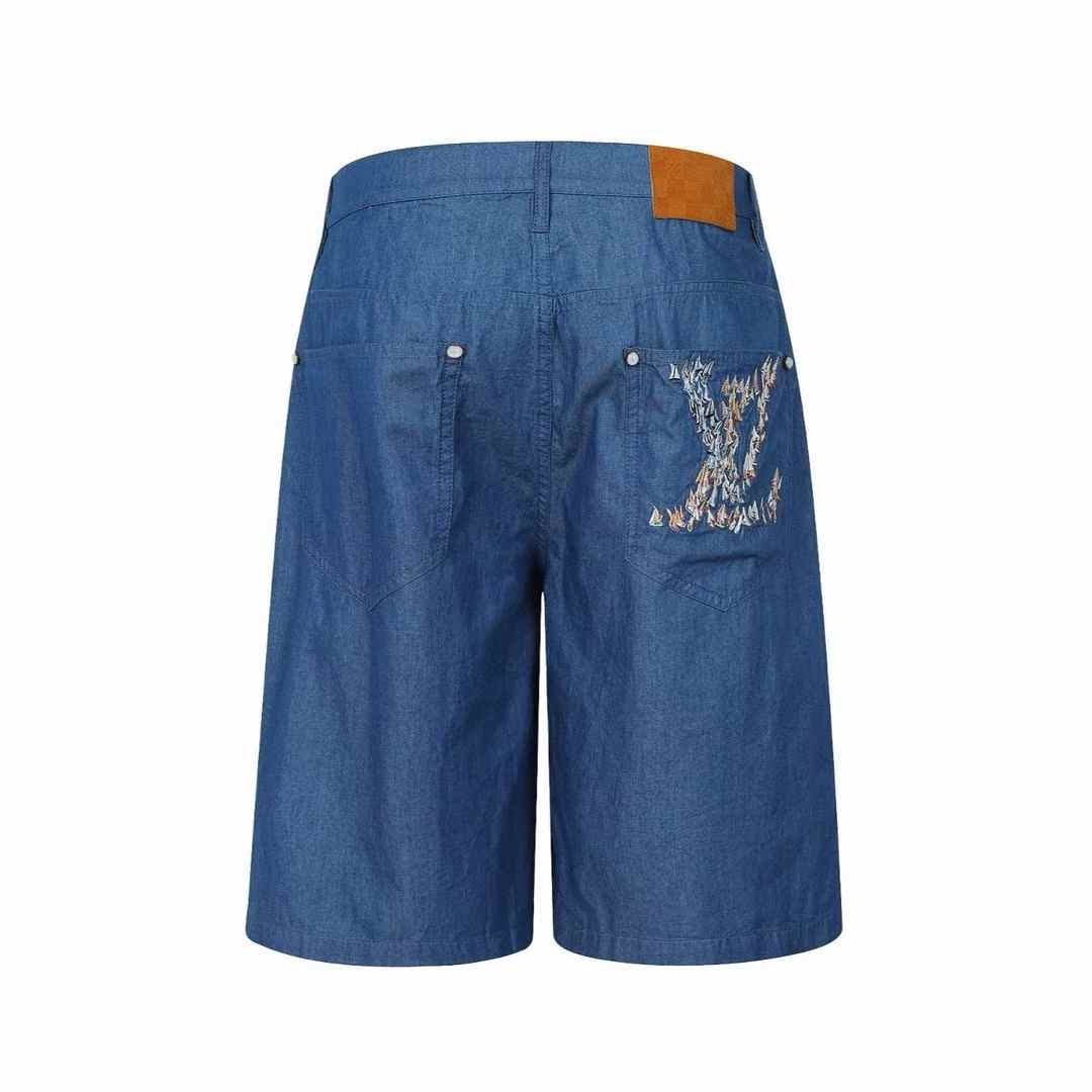 LV Embroidered Chambray Shorts, featuring a "Regatta" motif with embroidered sailing boats.