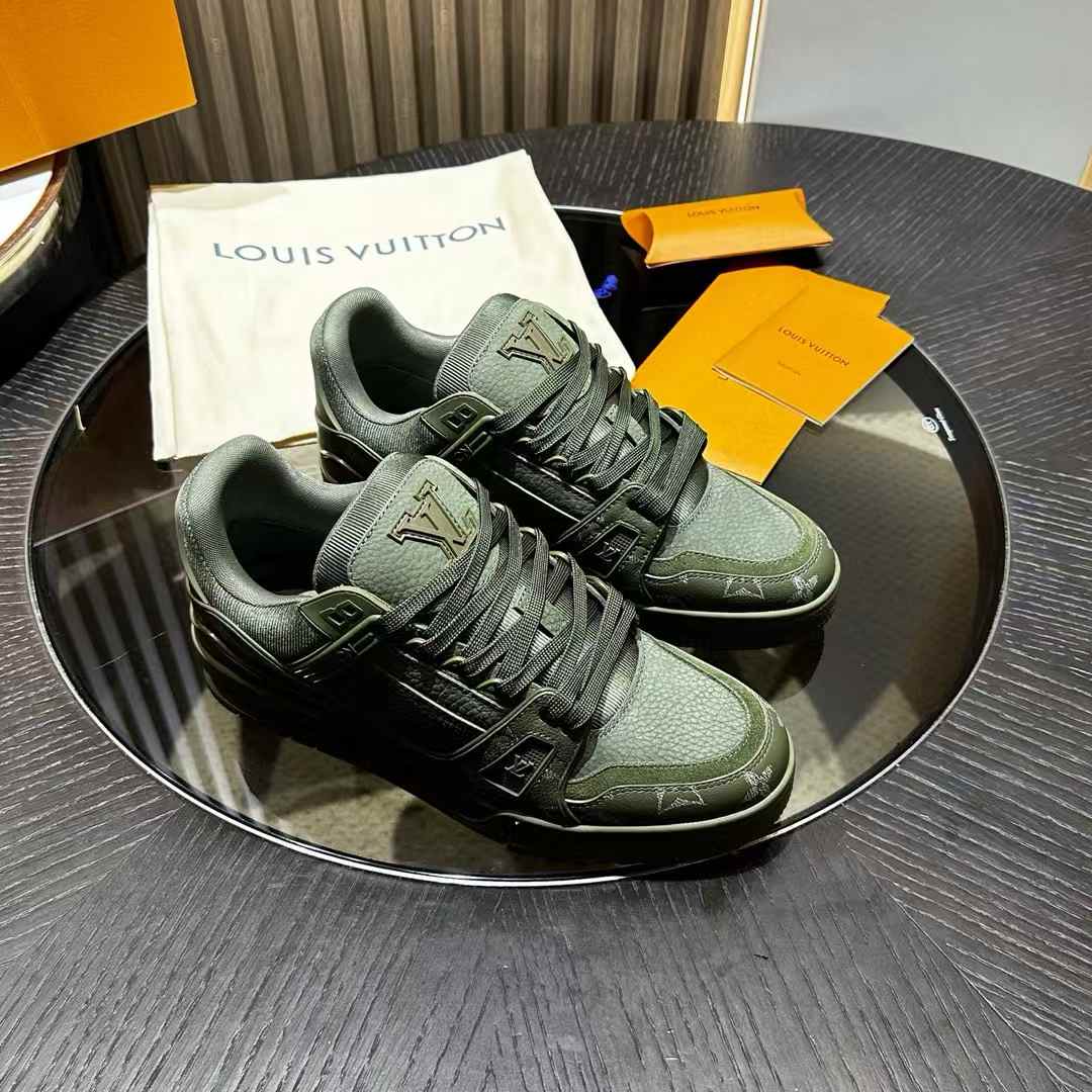 LV Trainer sneaker in a dark olive green color