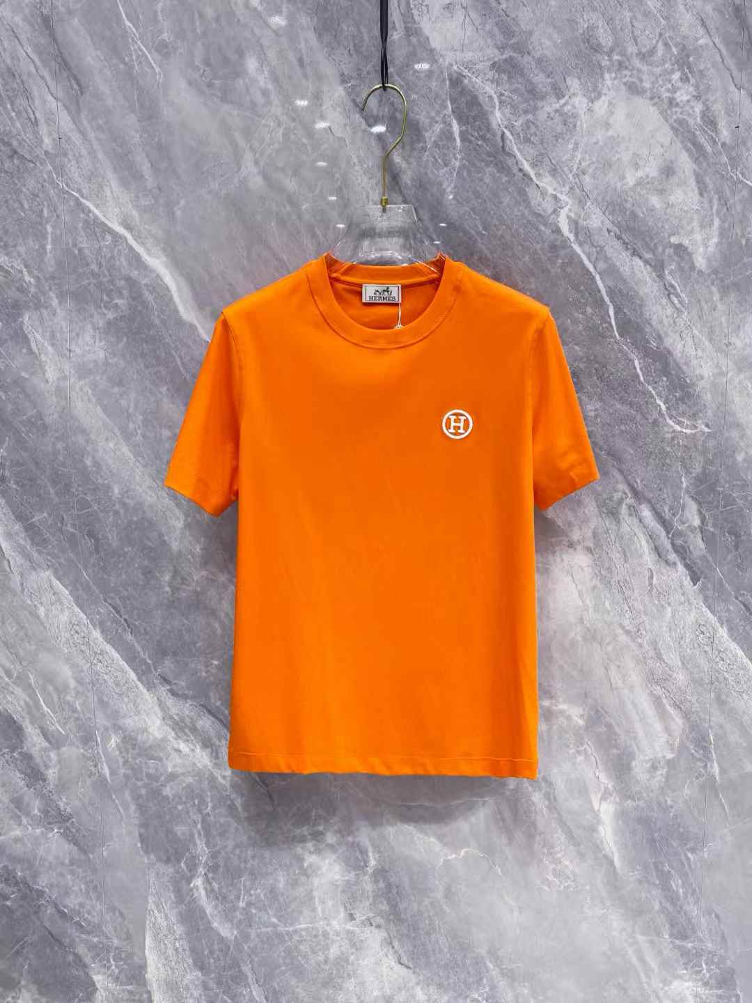 hermes orange logo-print crew neck T-shirt