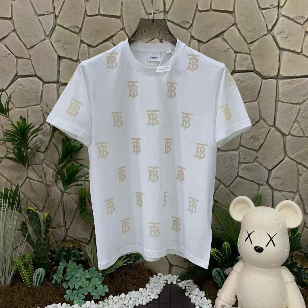 Burberry t-shirt white embroidered Thomas Burberry Monogram motif pattern.