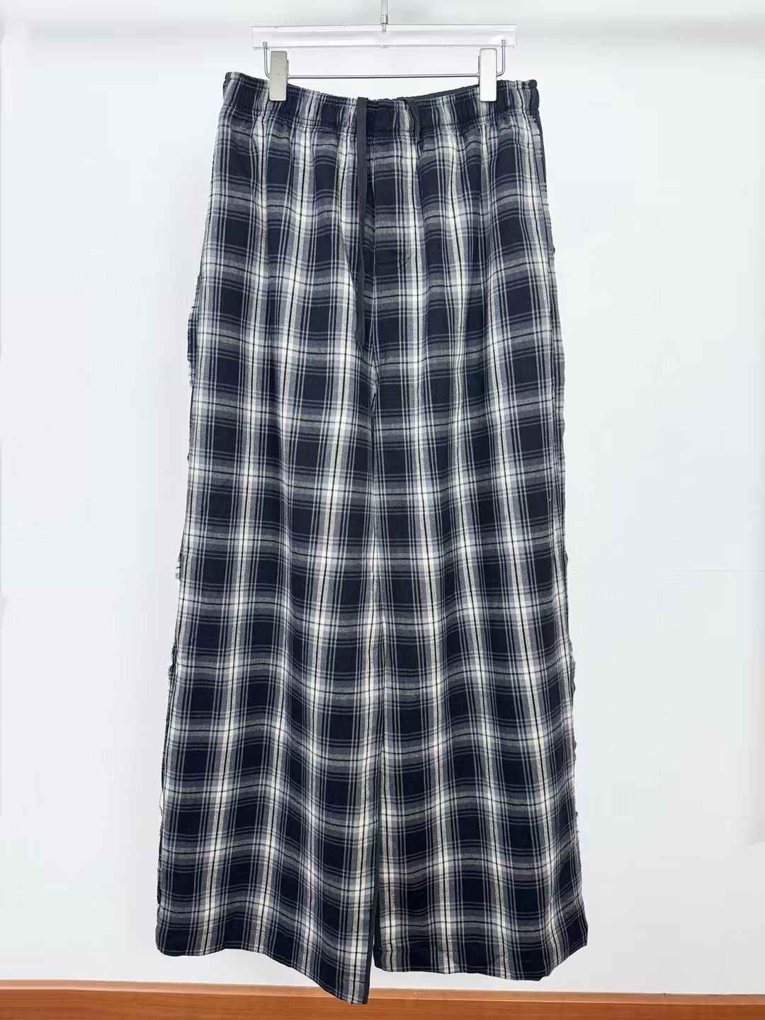 balenciaga women's tartan plaid elastic waist wide-leg pants