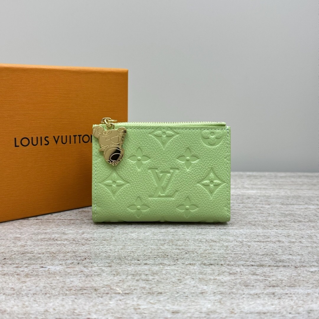 LV x Takashi Murakami Lisa Wallet in green tea Monogram Empreinte leather