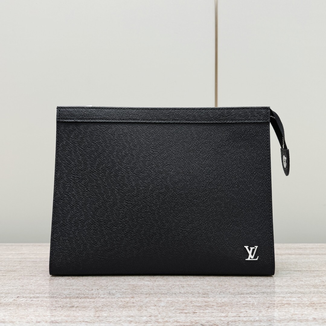 LV Pochette Voyage MM in black Taiga leather