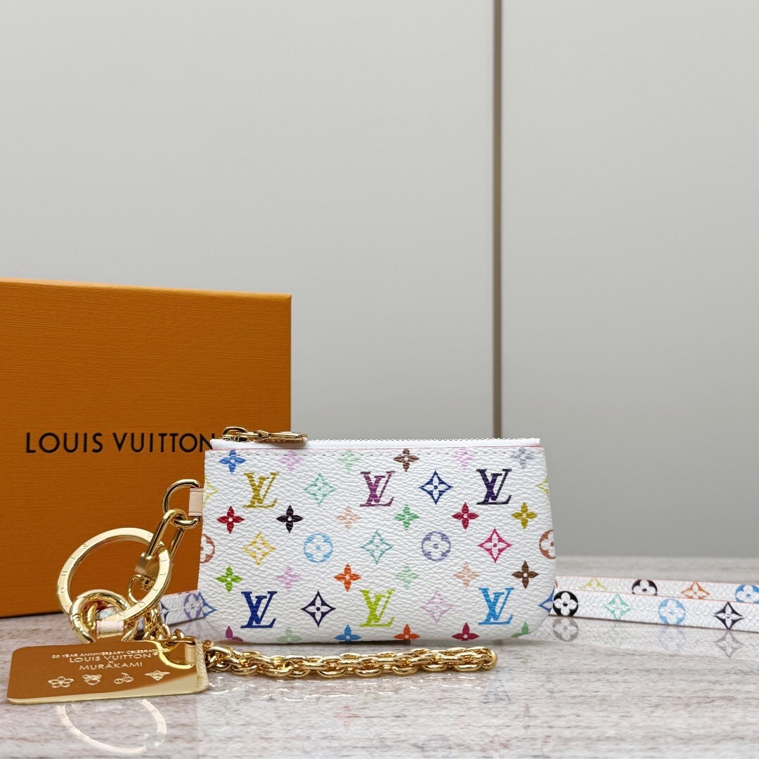 LV x Murakami Pochette Clés key pouch in multicolor white canvas