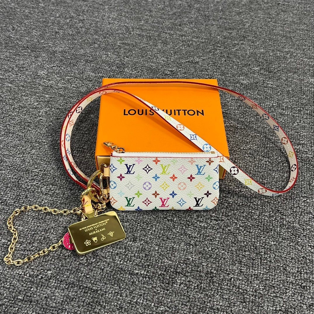 LV x Takashi Murakami phone holder or pochette cles coin purse in multicolored monogram canvas