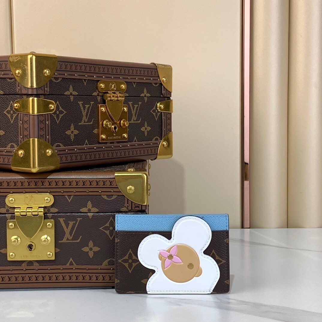 LV Holiday 2024 Vivienne Card Holder in Monogram canvas with a blue frost leather trim