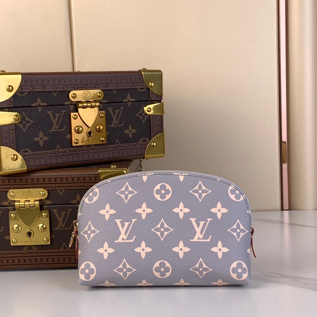 LV Pochette Cosmétique PM in a blue-gray canvas