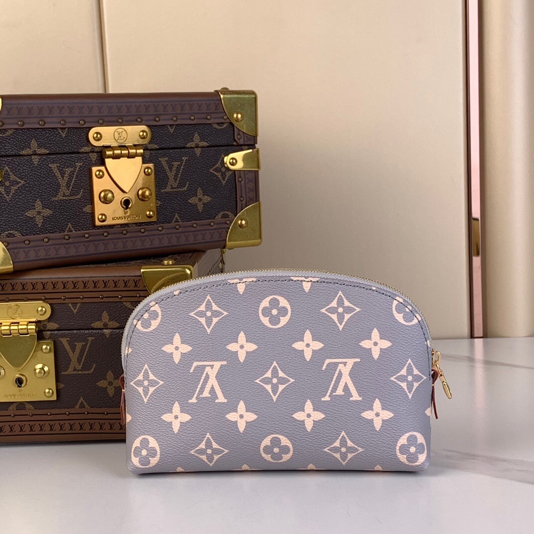 LV Pochette Cosmétique PM in a blue-gray canvas