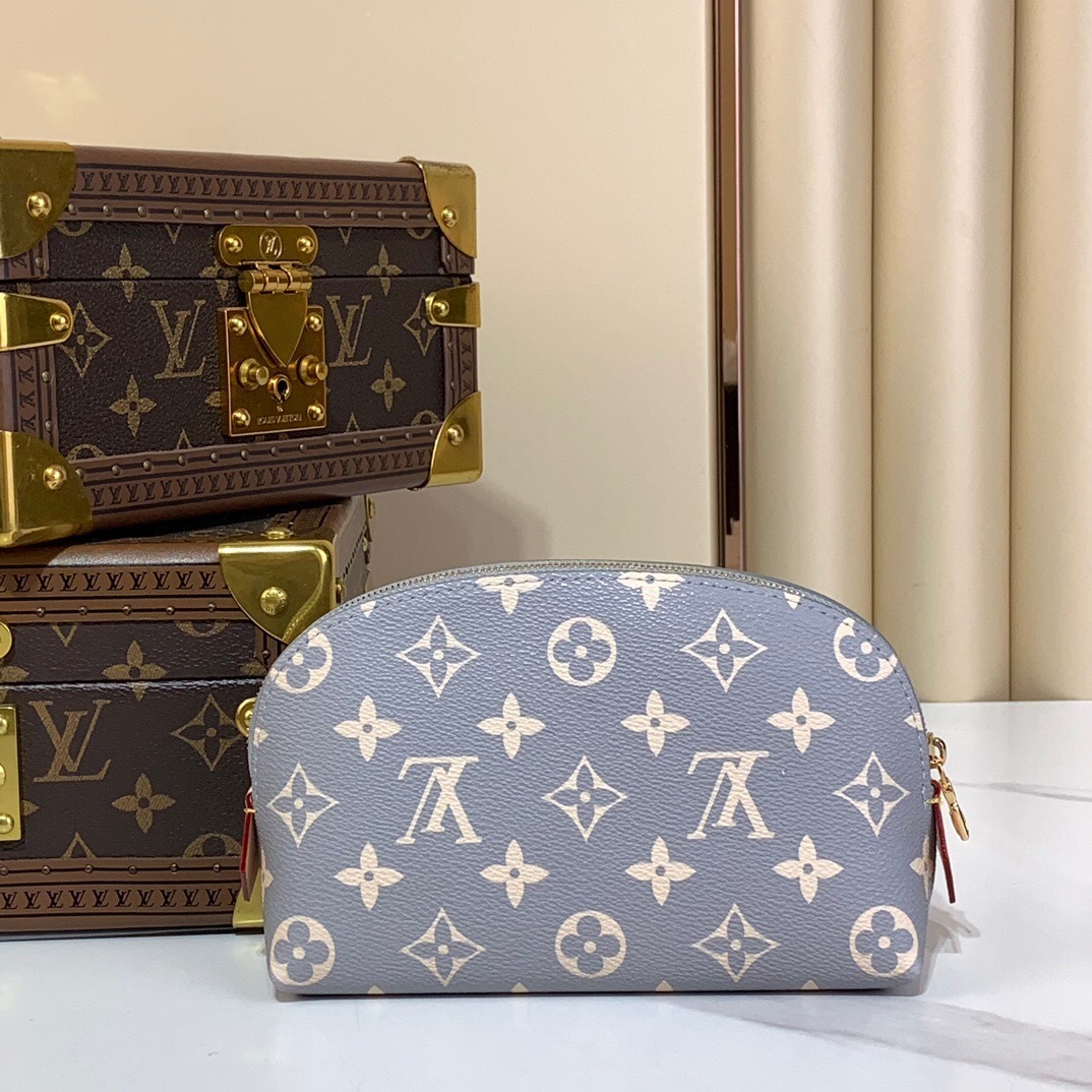 LV Pochette Cosmétique PM toiletry pouch in gray Monogram Trianon coated canvas
