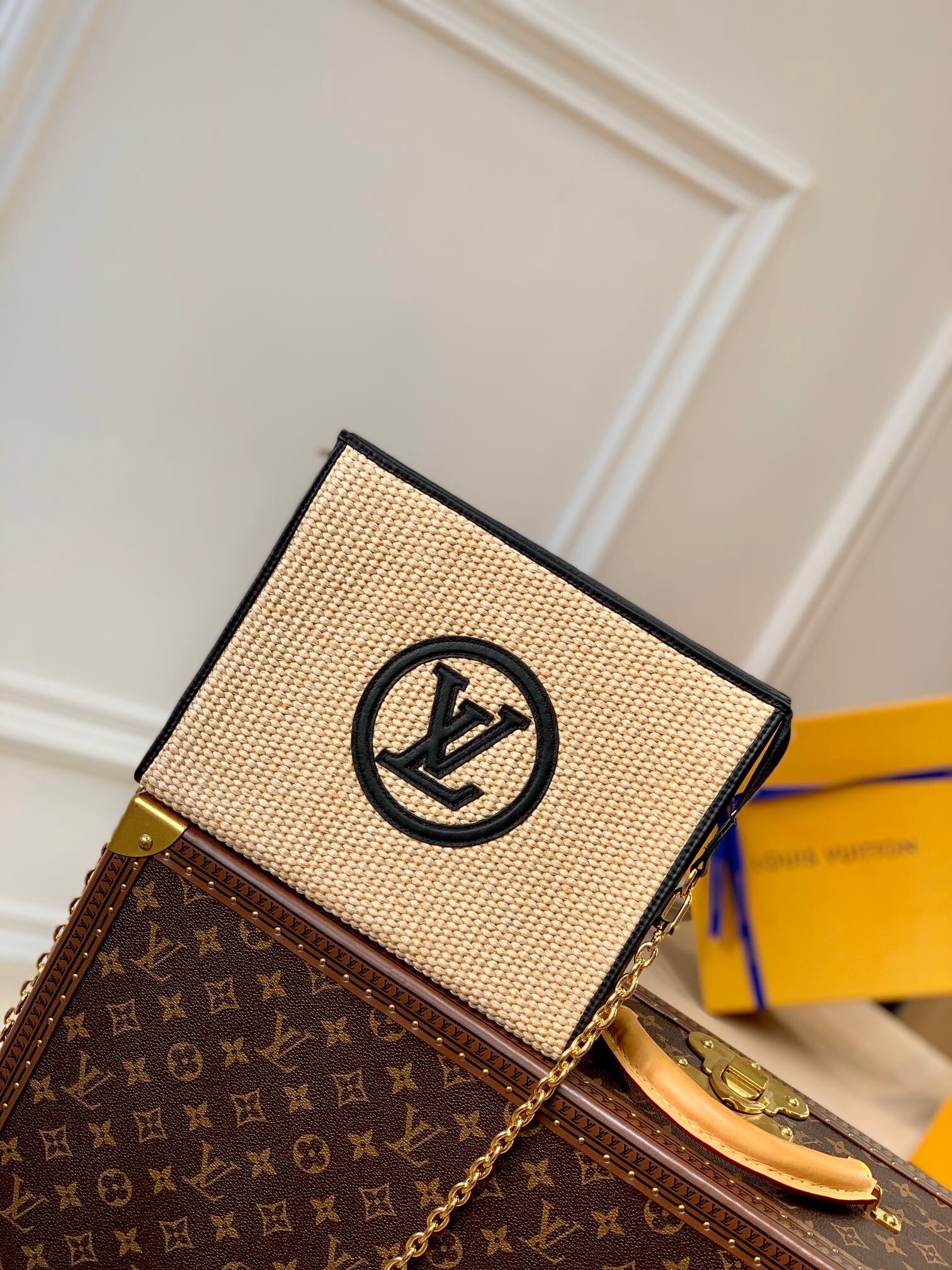 LV Beige/Black Raffia and Leather Toiletry Pouch on Chain