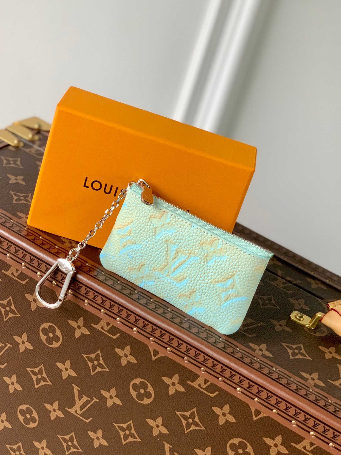 LV Key Pouch in Vert d'eau green Monogram Empreinte leather