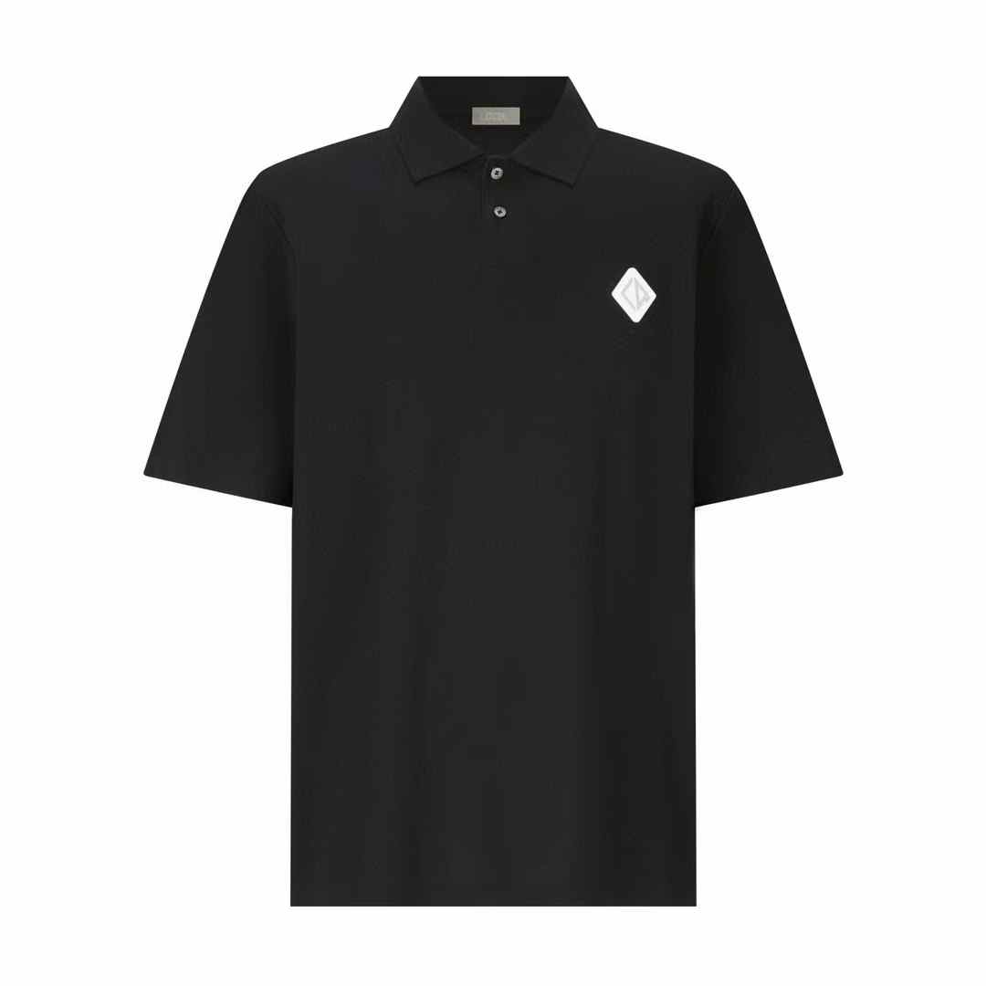 Dior CD Diamond polo shirt in black cotton piqué crepe