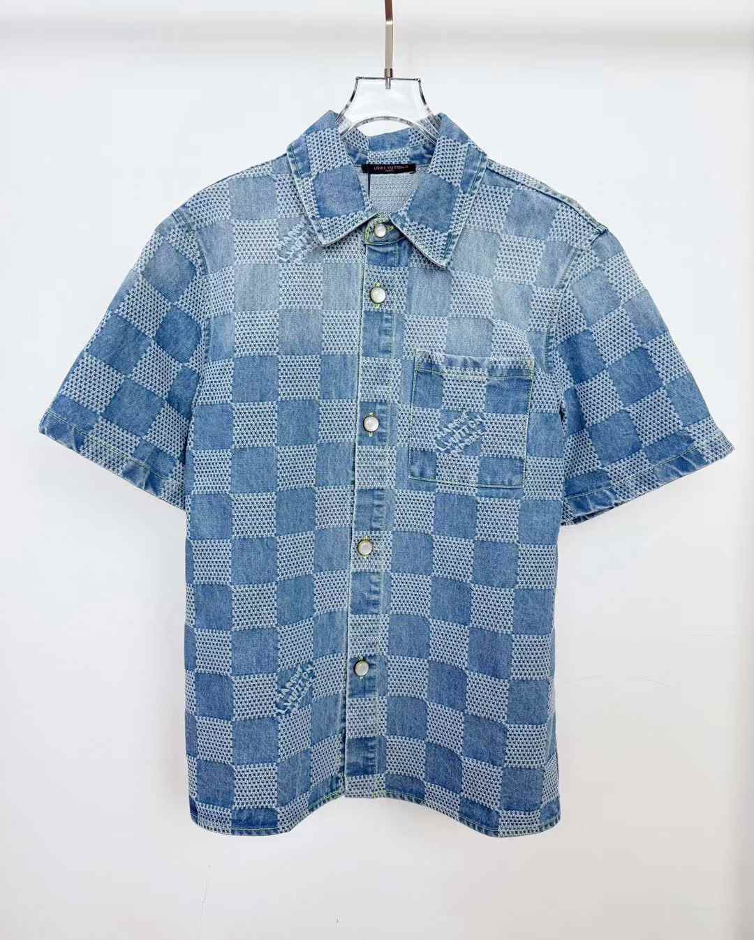 LV Damier 3D Light Denim Short-Sleeved Shirt