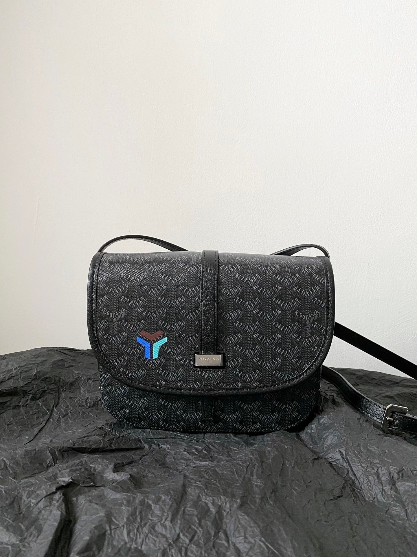 Goyard Belvedere PM messenger bag in black Goyardine canvas