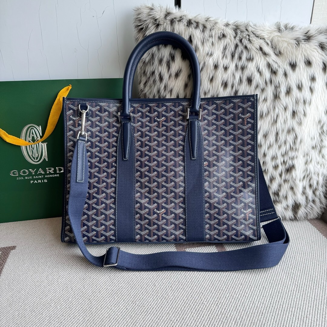 Goyard Morvan Document Case bag in navy blue Goyardine canvas with matching leather trim