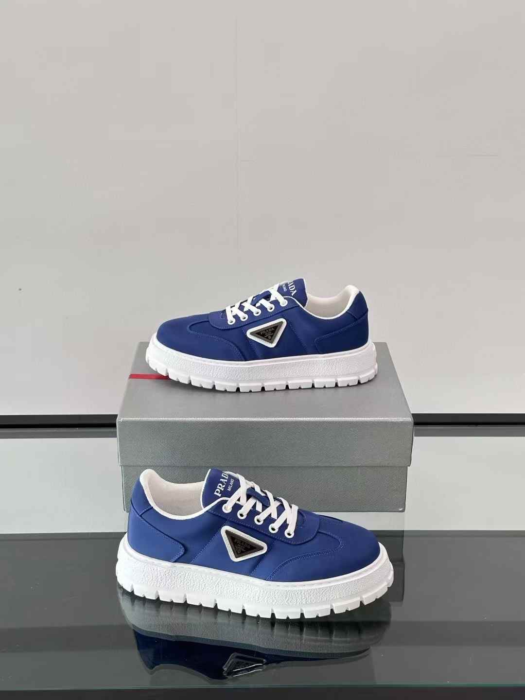 Prada Downtown sneakers in blue canvas with a white sole
