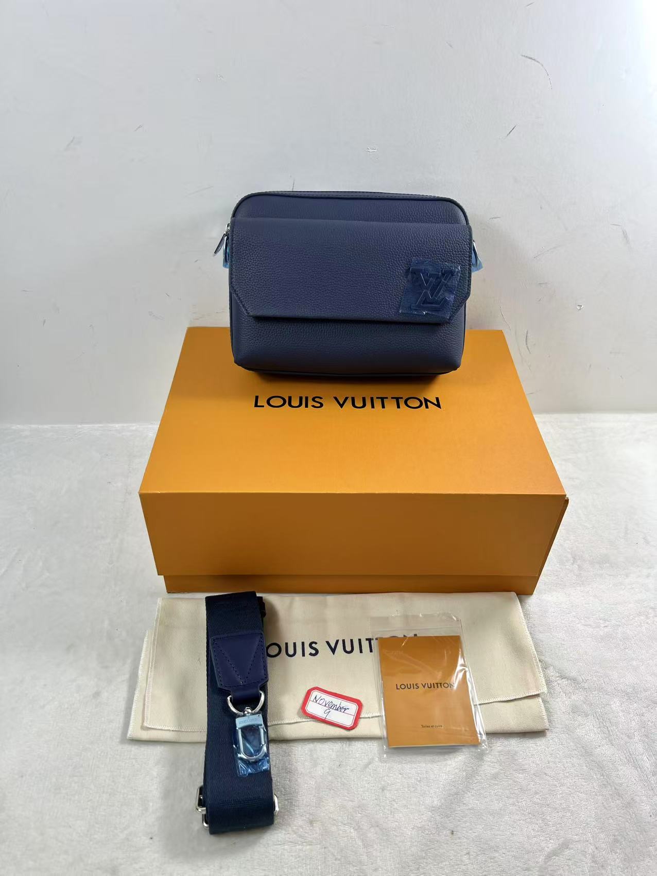 LV Fastline Messenger bag in navy blue cowhide leather