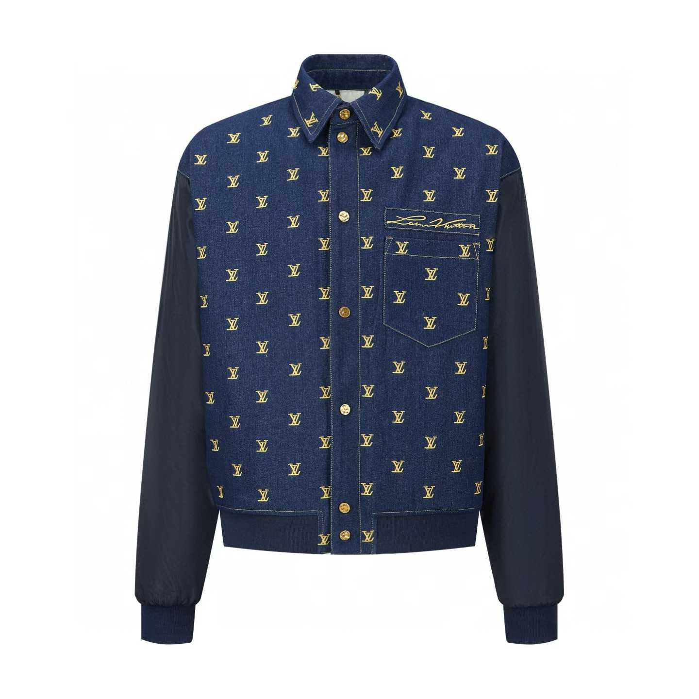 LV Leather Mix Monogram Varsity Jacket