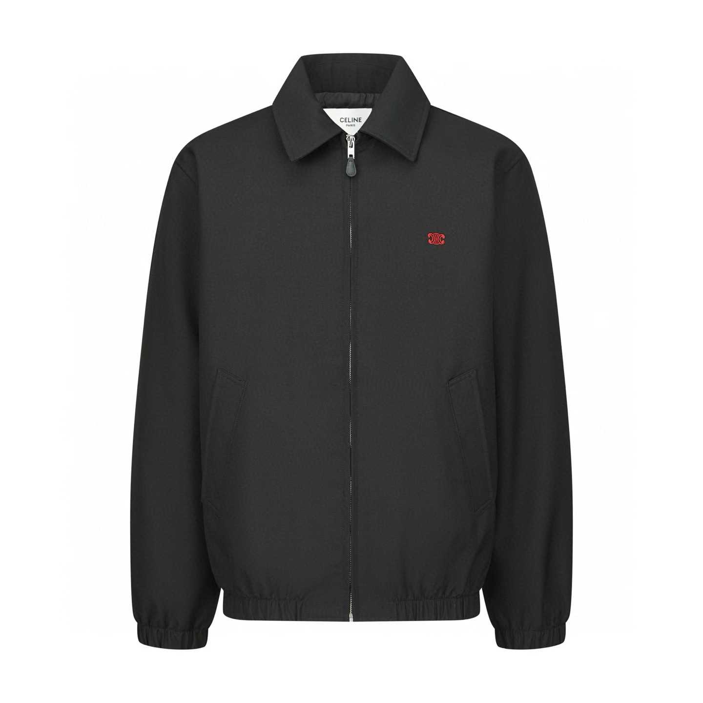 celine black jacket with a stacked-logo trim and water-repellent finish