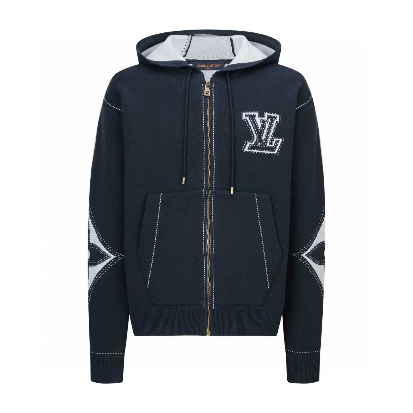 LV Graphic Intarsia Zipped Cotton Hoodie