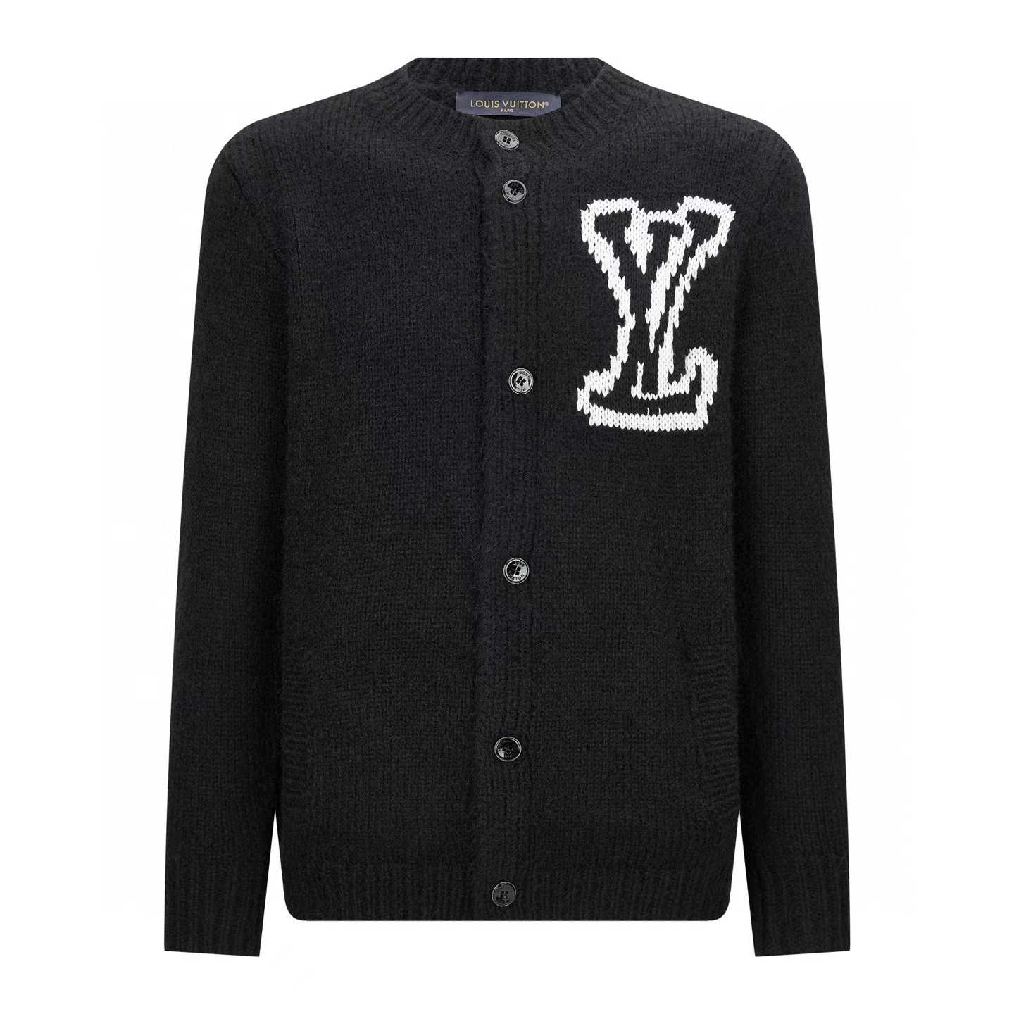 LV Chunky Intarsia Signature Cardigan Black