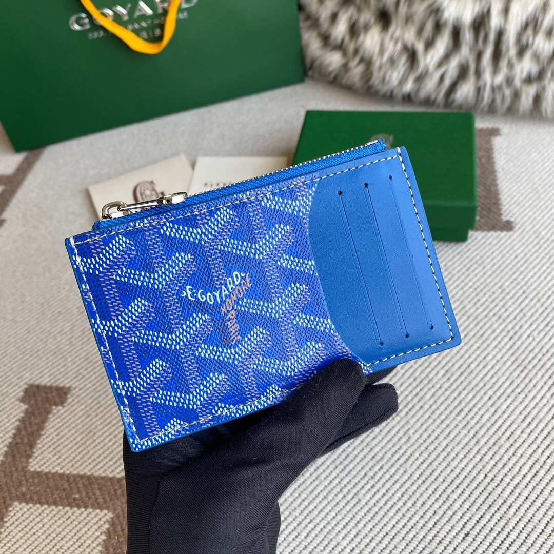 Goyard Bourbon Zipped Card Holder in blue with the Goyardine canvas