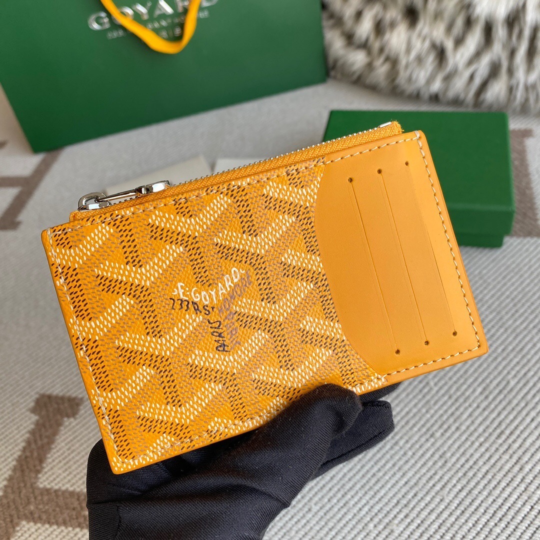 Goyard Saint-Sulpice card wallet in yellow with the signature Goyardine monogram pattern