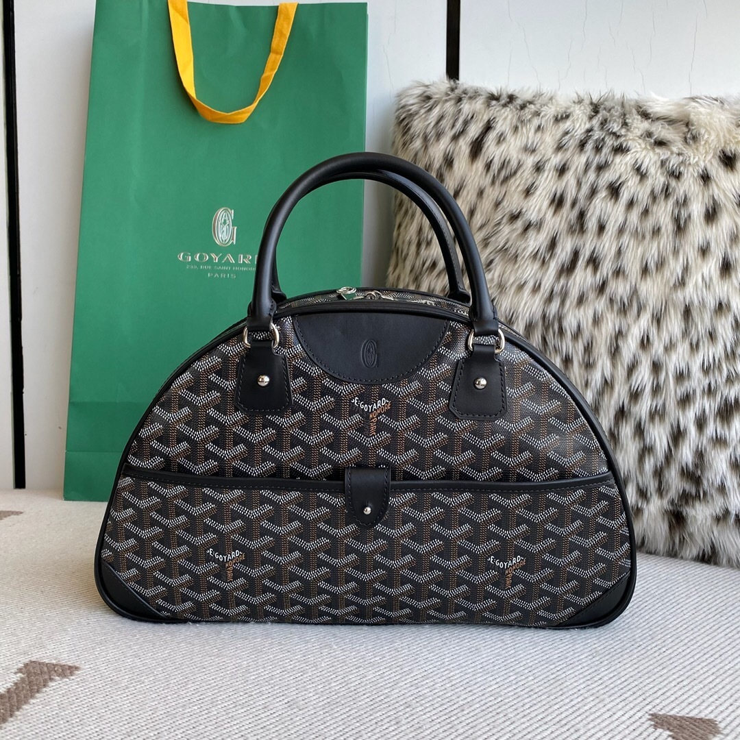 Goyard Saint Jeanne MM Boston bag in black Goyardine canvas