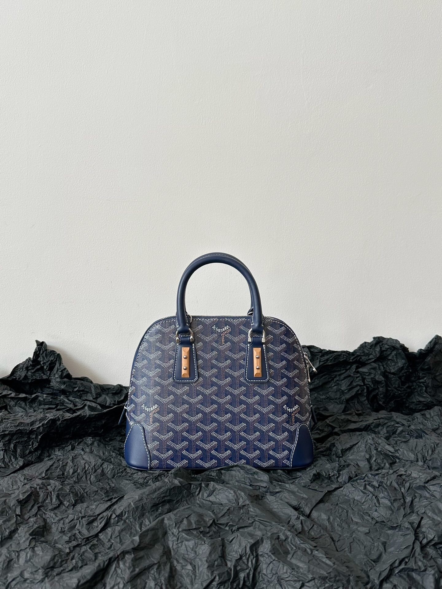 Goyard Vendôme Mini bag in navy blue Goyardine canvas and leather trim