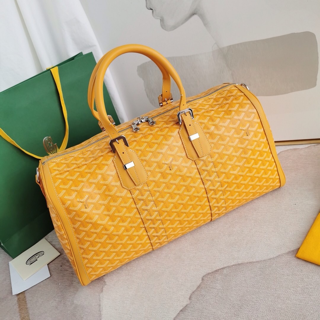Goyard Boston 50 bag in yellow Goyardine canvas and leather