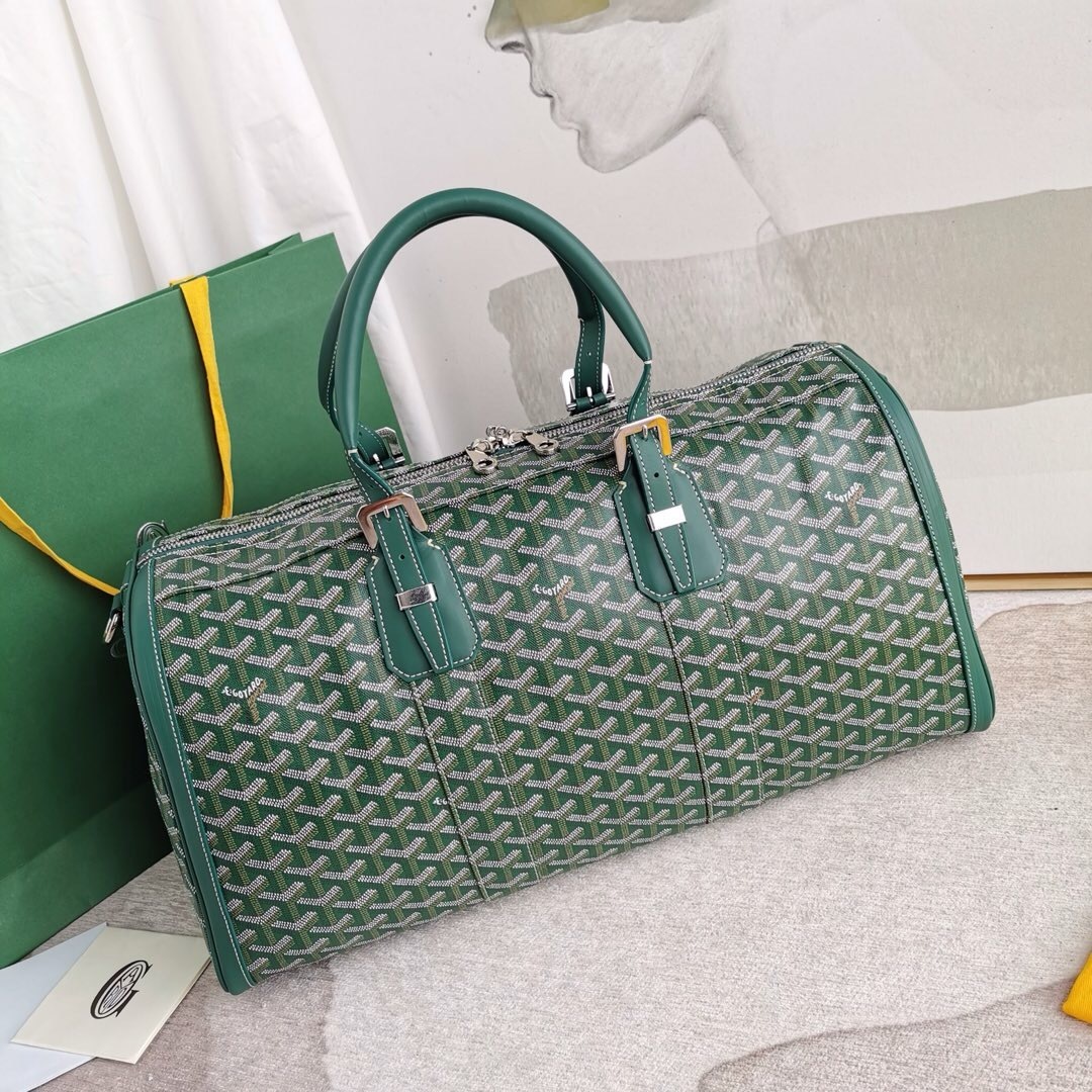 Goyard Boston 45 duffle bag in green Goyardine canvas with green leather trim