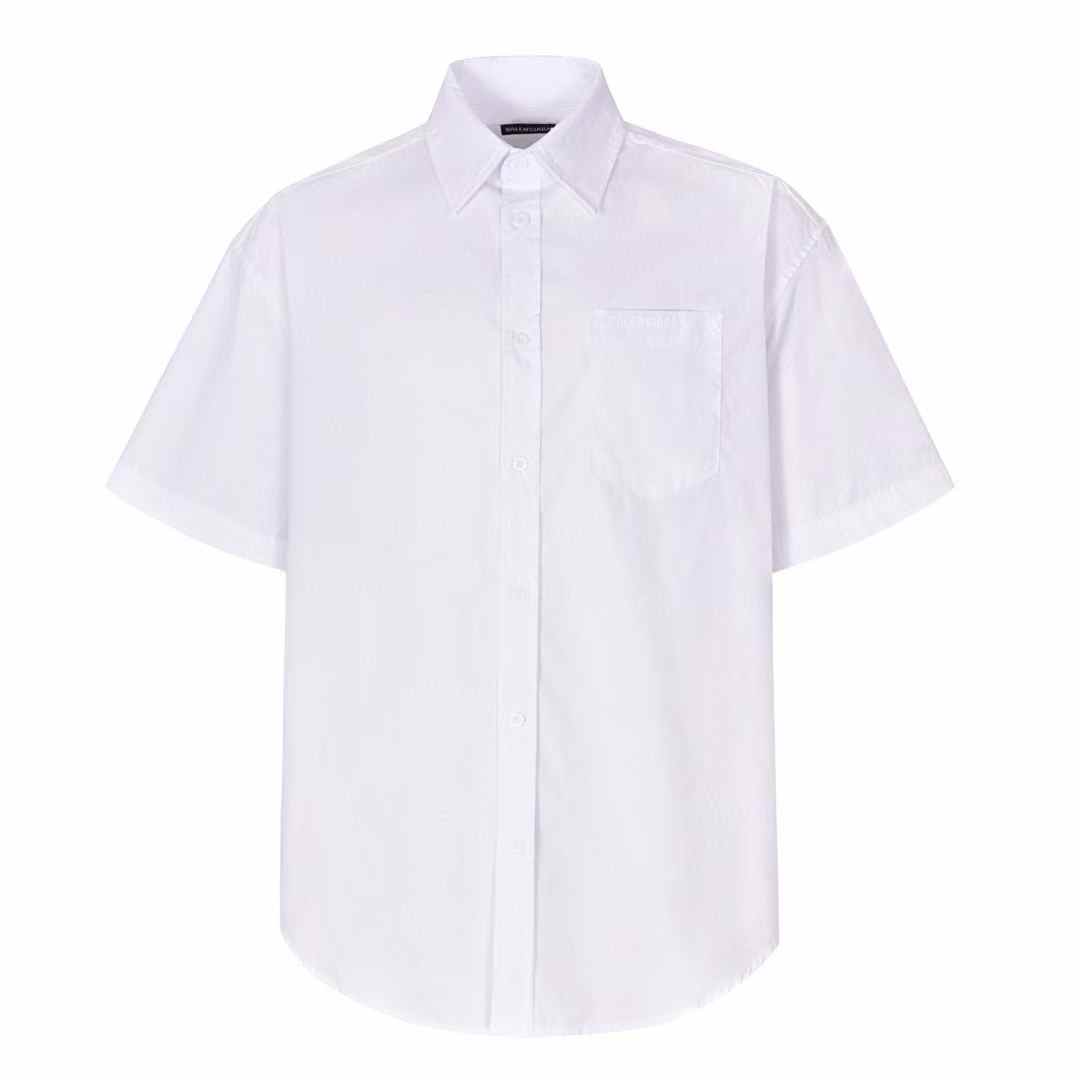 balenciaga Embroidered Short-Sleeved Cotton Shirt in white poplin