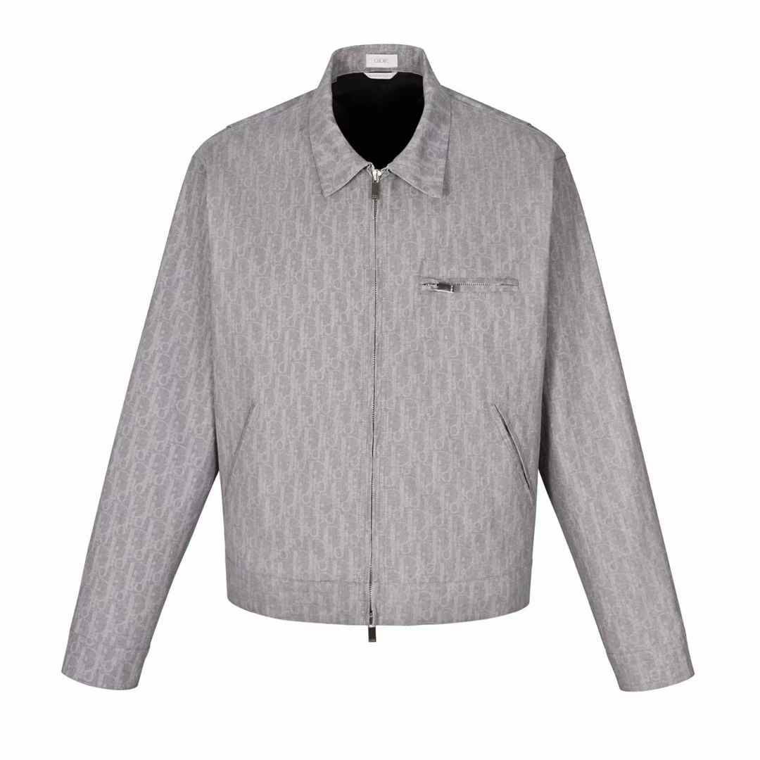 Dior Oblique Zipped Blouson Jacket in gray cotton denim