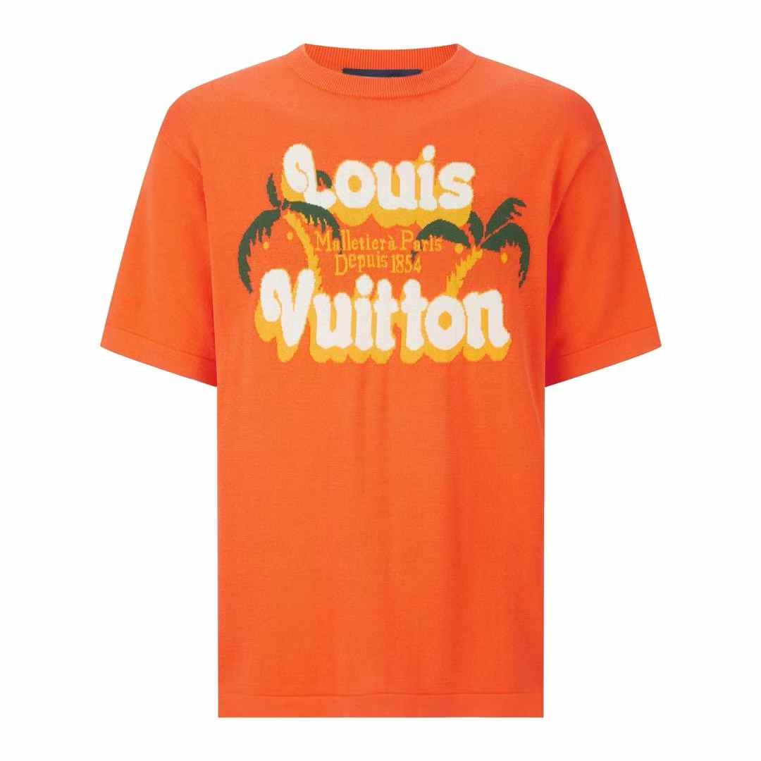 LV Short-Sleeved Cotton Crewneck T-shirt in orange