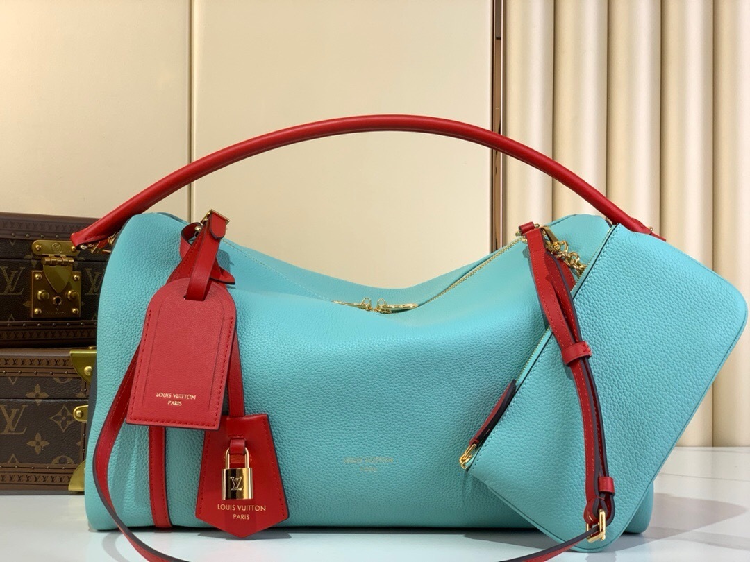 LV CarryAll BB handbag in turquoise and red trim