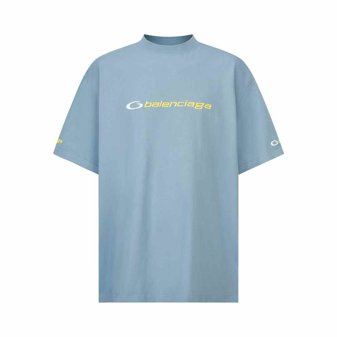 Balenciaga Men's logo-print cotton T-shirt in blue